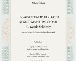 Predstavljanje knjige Hrvatski pomorski regesti / Regesti Marittimi Croati, III. svezak